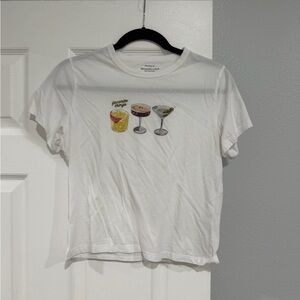 White Graphic Tee with Cocktail Print